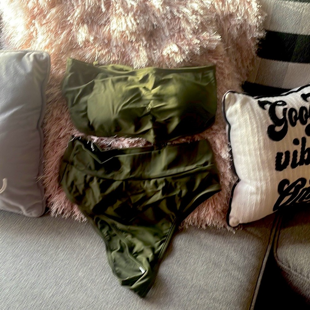 green two piece bathing suit